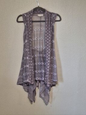 A’reve Lace Waterfall Vest S Boho Sheer Lavender Gray Tie Back